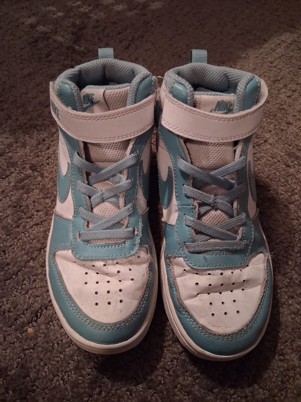 Nike White and Teal High-Top Sneakers
